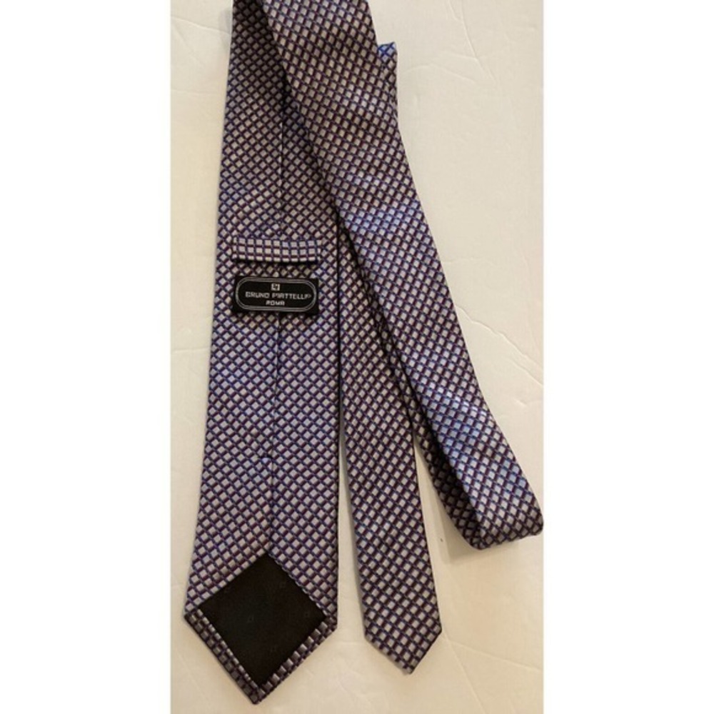 Bruno Piattelli Roma Purple Blue Patterned 100%‎ Silk Handmade Men’s Tie - Picture 4 of 6